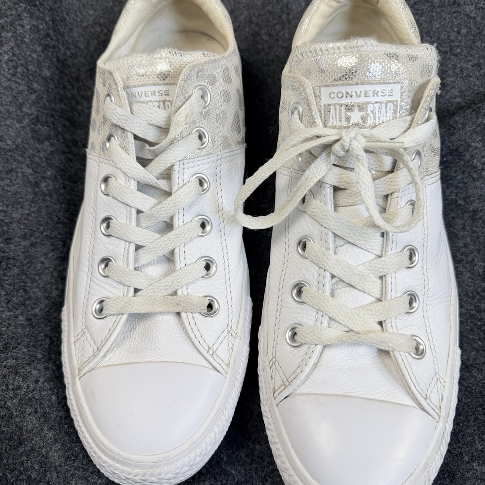 Converse Chuck Taylor All Star White Leather Leopard Print Sneakers Womens 10 - Picture 3 of 13